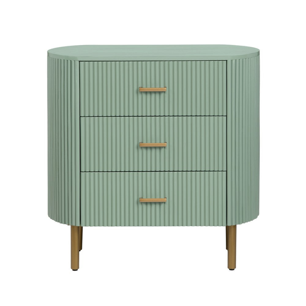 Crestview Simy Oversize Nightstand Chest | 3 Drawer Fluted Sage Green | Gold CCL-CVFDR1308