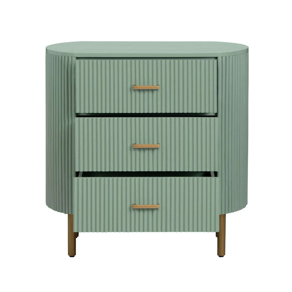 Crestview Simy Oversize Nightstand Chest | 3 Drawer Fluted Sage Green | Gold CCL-CVFDR1308