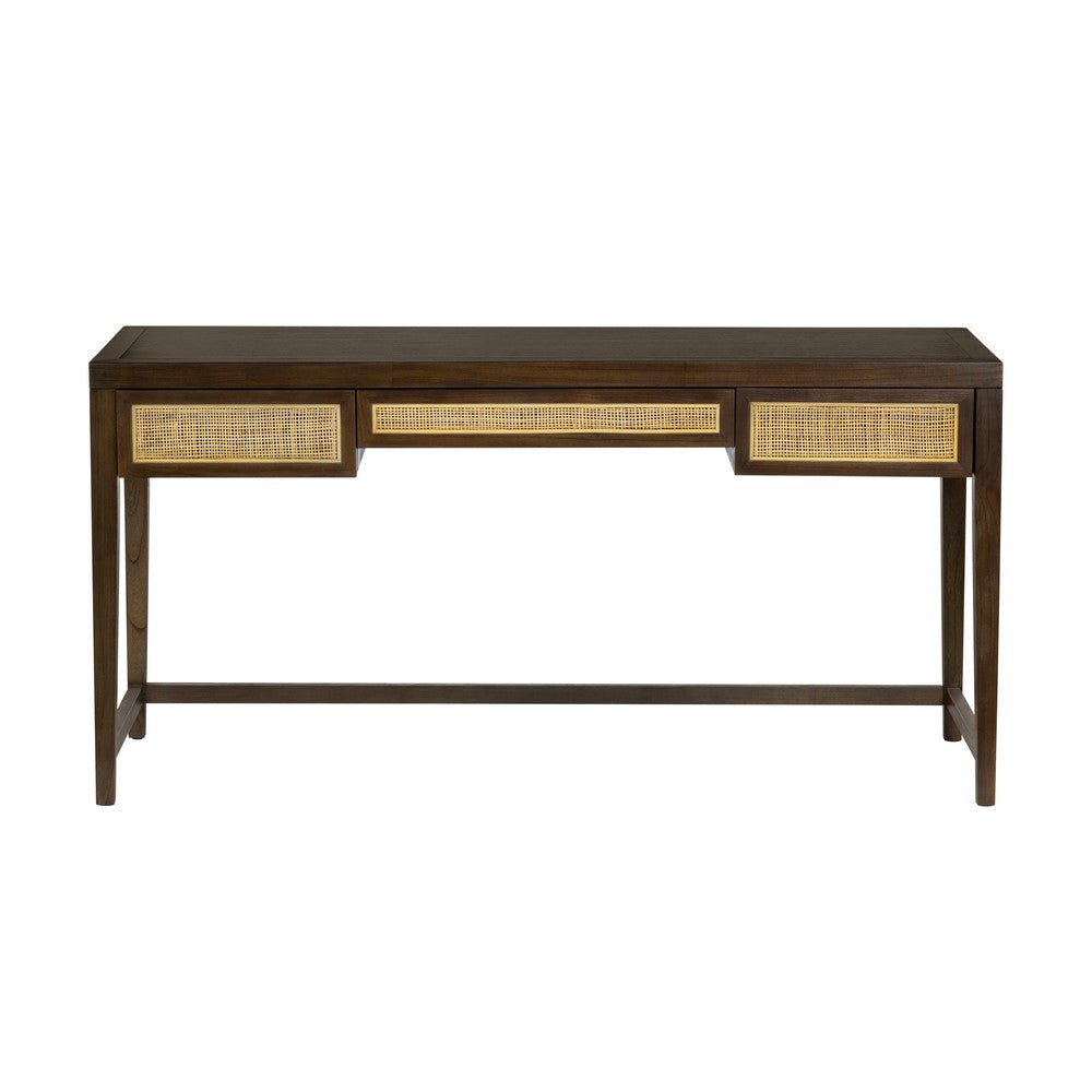 Crestview Nabi Writing Desk | 3 Drawers w Cane Fronts | Brown | 60’’ CCL-CVFDR1310