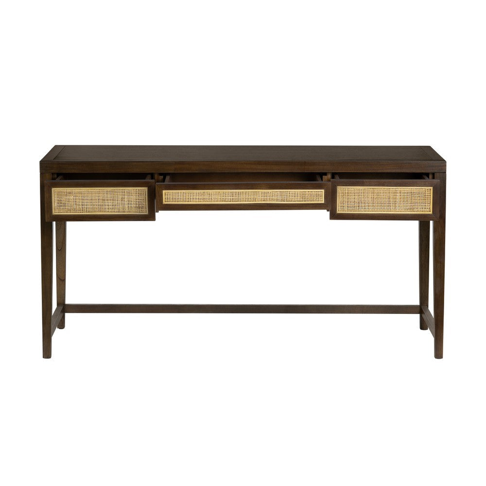 Crestview Nabi Writing Desk | 3 Drawers w Cane Fronts | Brown | 60’’ CCL-CVFDR1310