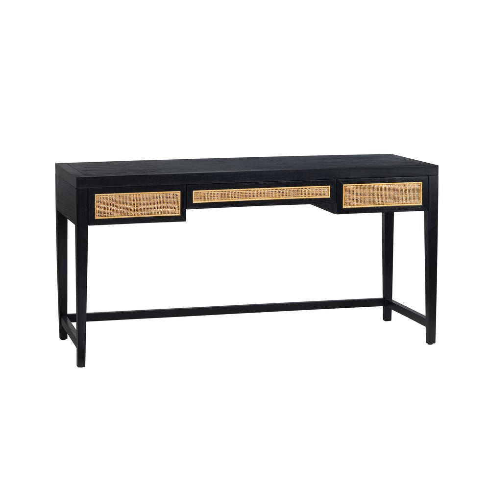 Crestview Nabi Writing Desk | 3 Drawers w Cane Fronts | Black | 60"