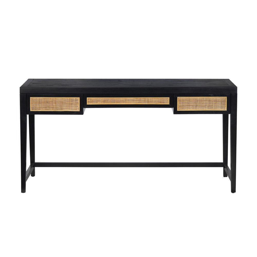 Crestview Nabi Writing Desk | 3 Drawers w Cane Fronts | Black | 60’’ CCL-CVFDR1311