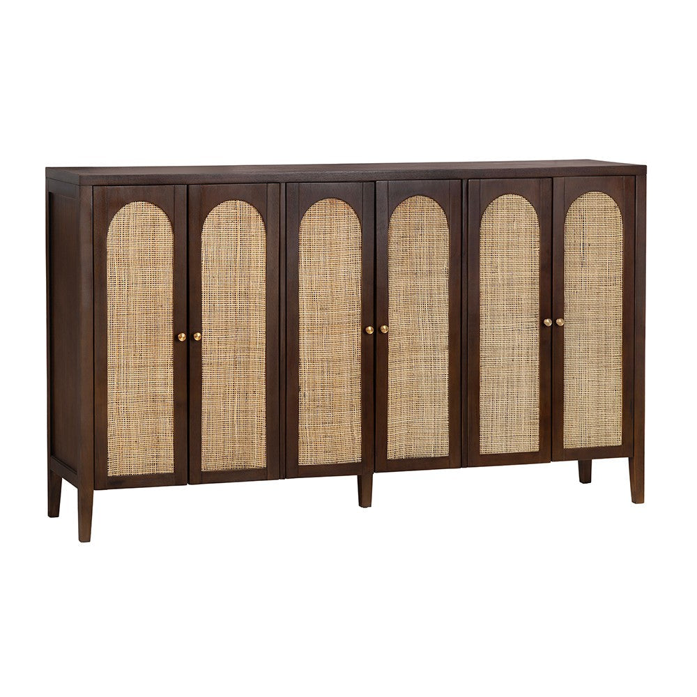 Crestview Keya Media Credenza Sideboard | 6 Cane Doors | 72" Brown