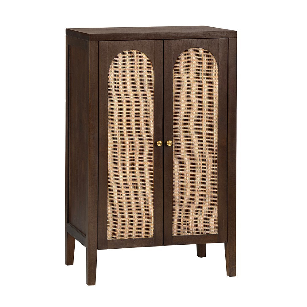 Crestview Keya Accent Chest | 2 Arch Cane Doors | 42" Tall Brown Wood