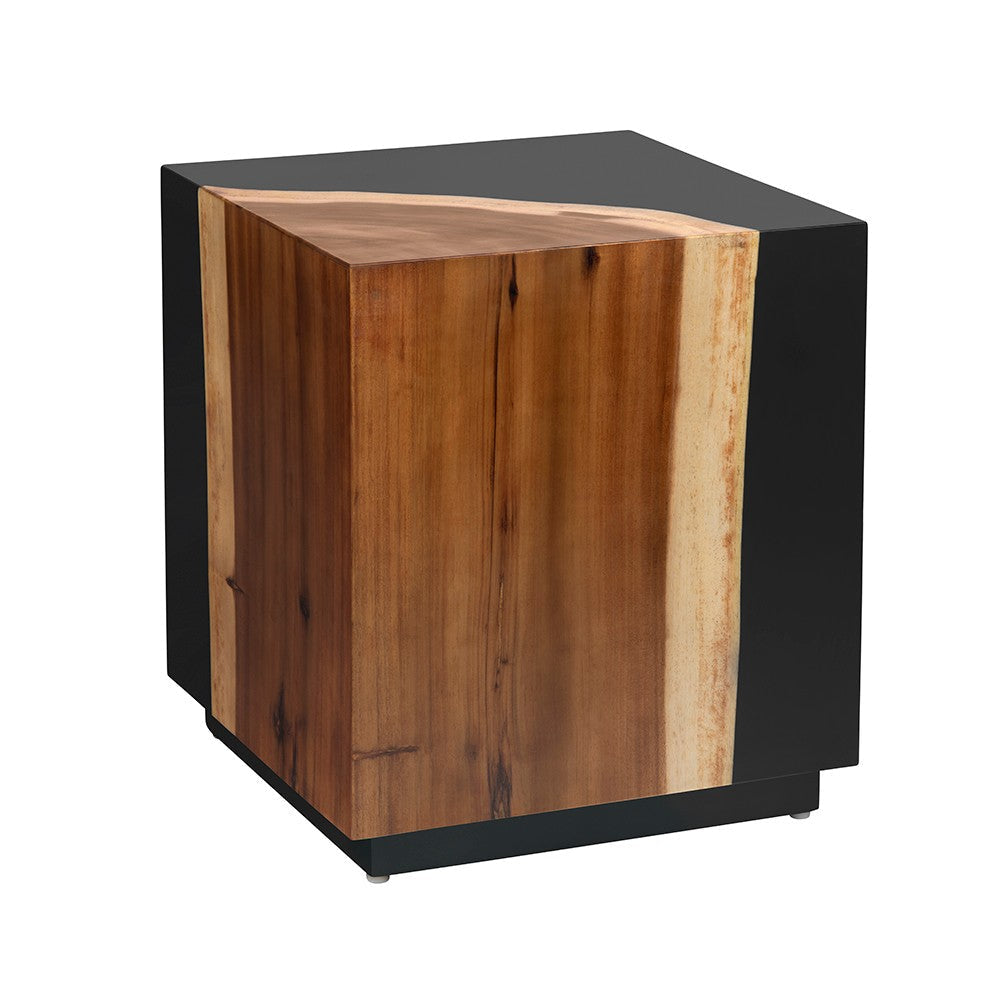 Crestview Cai Accent Table | Live Edge Solid Wood | 20" | Black Brown