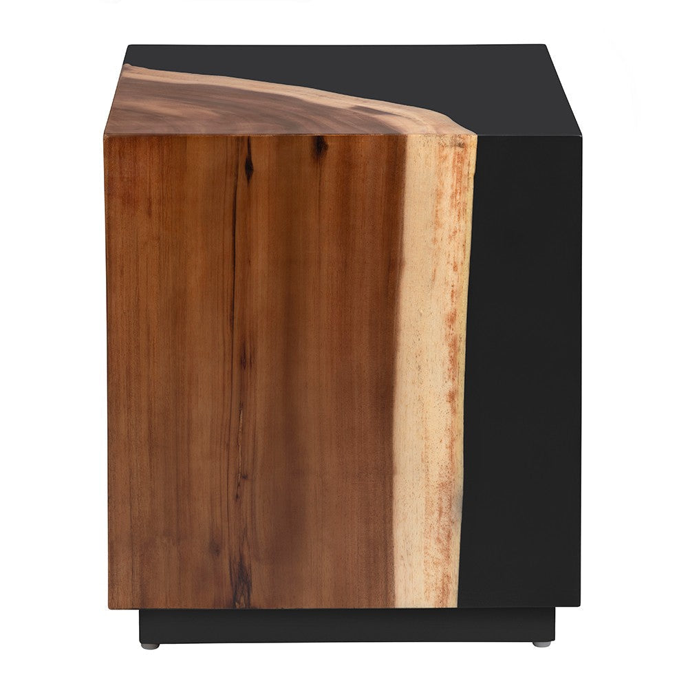 Crestview Cai Accent Table | Live Edge Solid Wood | 20’’ | Black Brown CCL-CVFDR1338