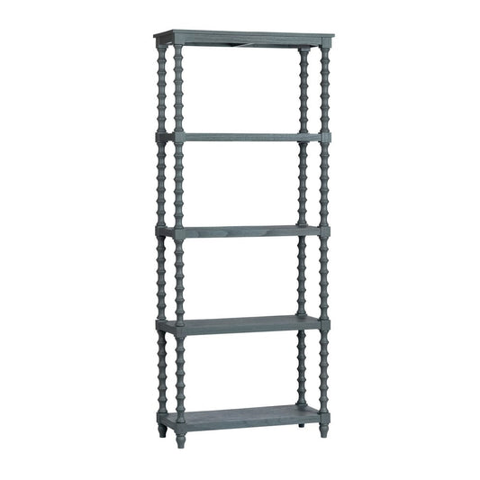 Crestview Ary 5 Tier Bookcase Etagere | Hand Turned Spindle Posts | Slate Blue