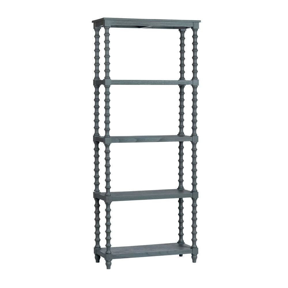 Crestview Ary 5 Tier Bookcase Etagere | Hand Turned Spindle Posts | Slate Blue