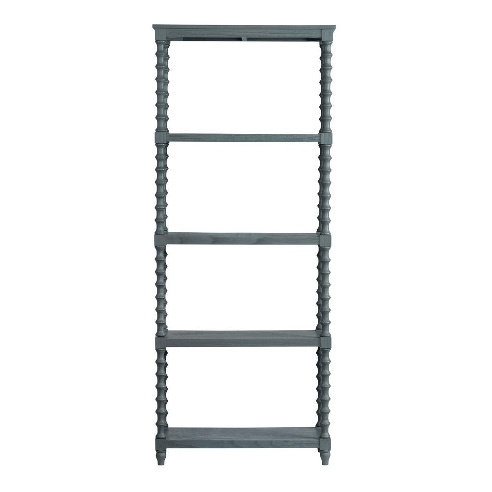 Crestview Ary 5 Tier Bookcase Etagere | Hand Turned Spindle Posts | Slate Blue CCL-CVFDR1342