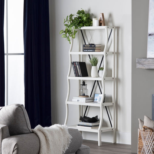 Crestview Tem 5 Tier Etagere Bookshelf | 28" Wide White Curved Frame