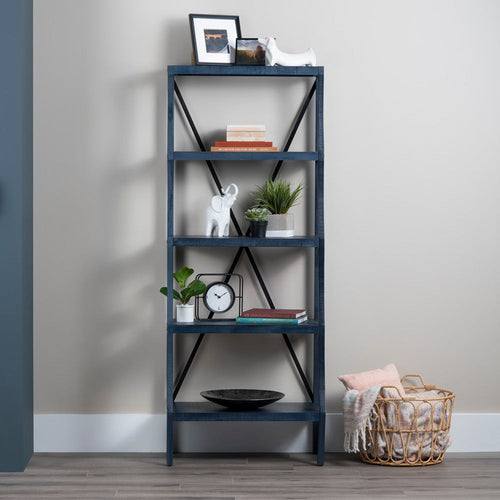 Crestview Tem 5 Tier Etagere Bookshelf | 28" Wide Slate Blue Curved
