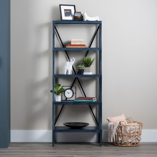 Crestview Tem 5 Tier Etagere Bookshelf | 28" Wide Slate Blue Curved
