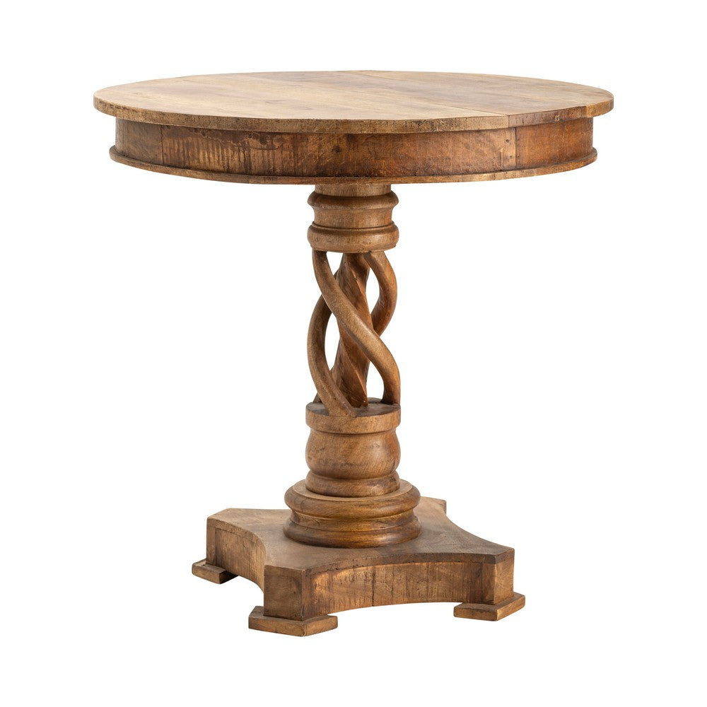 Roe Accent Table | 30" Round Plank Top | Classic Padestal Base | Solid Wood