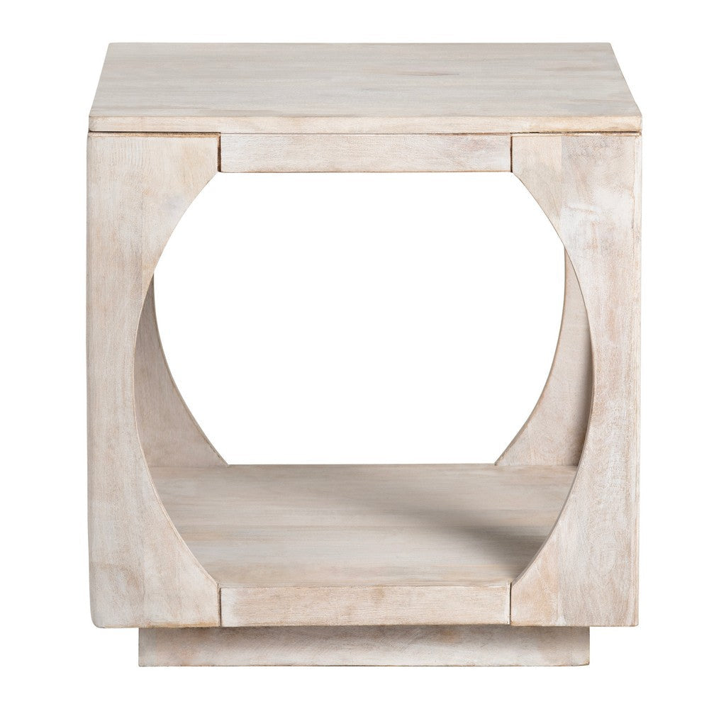 Kely Side End Table | 22’’ Square Top | Lower Storage | Tan Solid Wood CCL-CVFNR4215