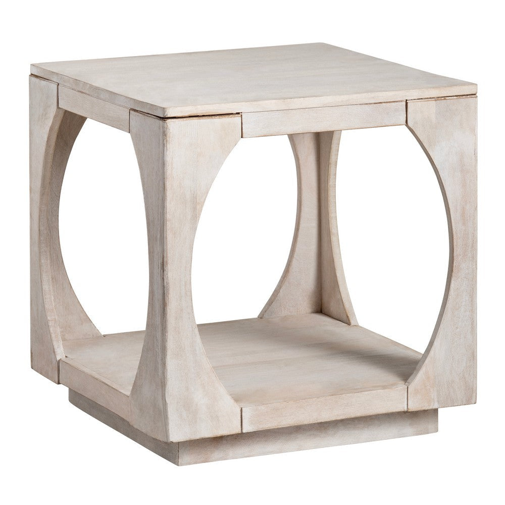 Kely Side End Table | 22" Square Top | Lower Storage | Tan Solid Wood