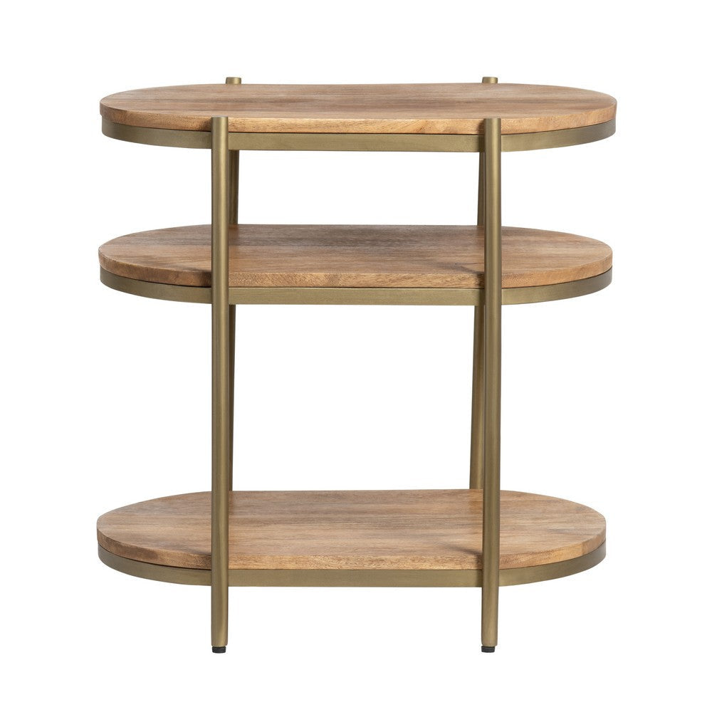 Yela Side End Table | 23’’ Oval Top | 3 Shelves | Brown Solid Wood CCL-CVFNR4217