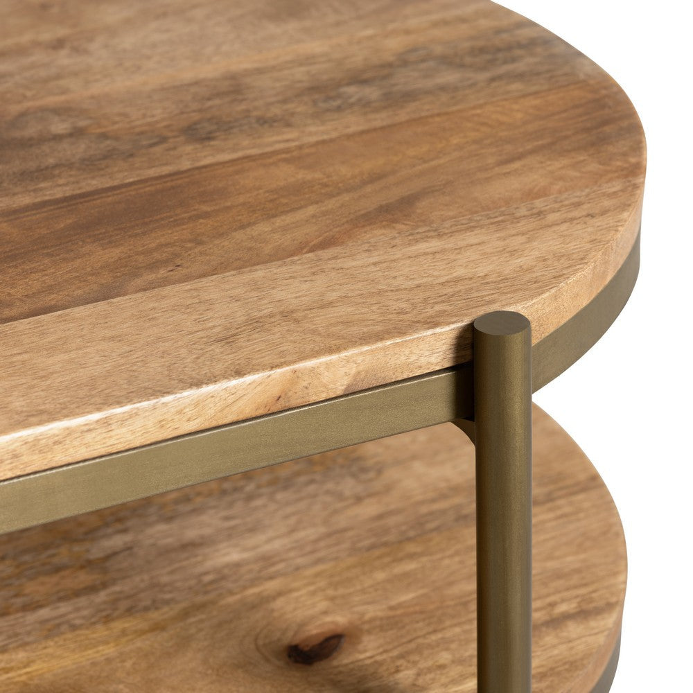 Yela Side End Table | 23’’ Oval Top | 3 Shelves | Brown Solid Wood CCL-CVFNR4217