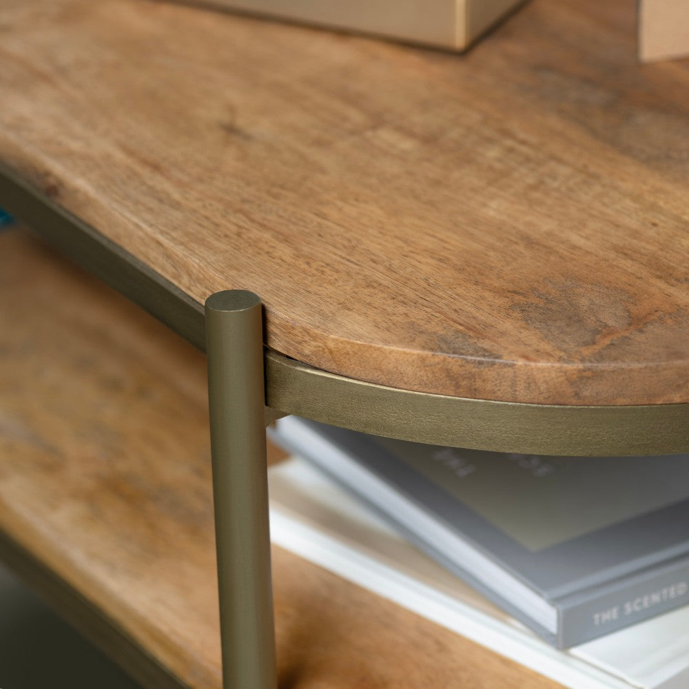 Yela Side End Table | 23’’ Oval Top | 3 Shelves | Brown Solid Wood CCL-CVFNR4217