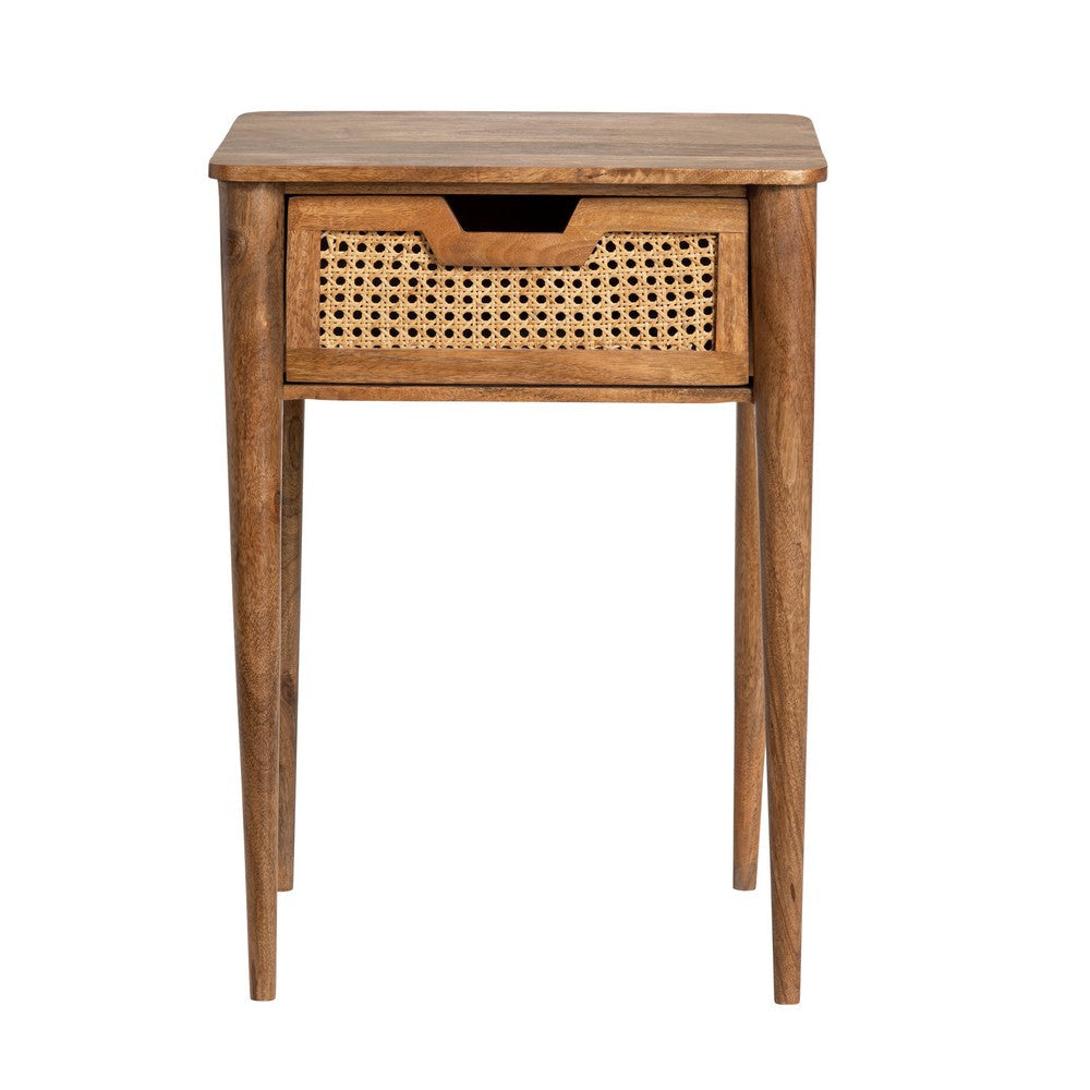 Wiz Side End Table | 18’’ Rectangular Top | 1 Rattan Drawer | Solid Wood CCL-CVFNR4228