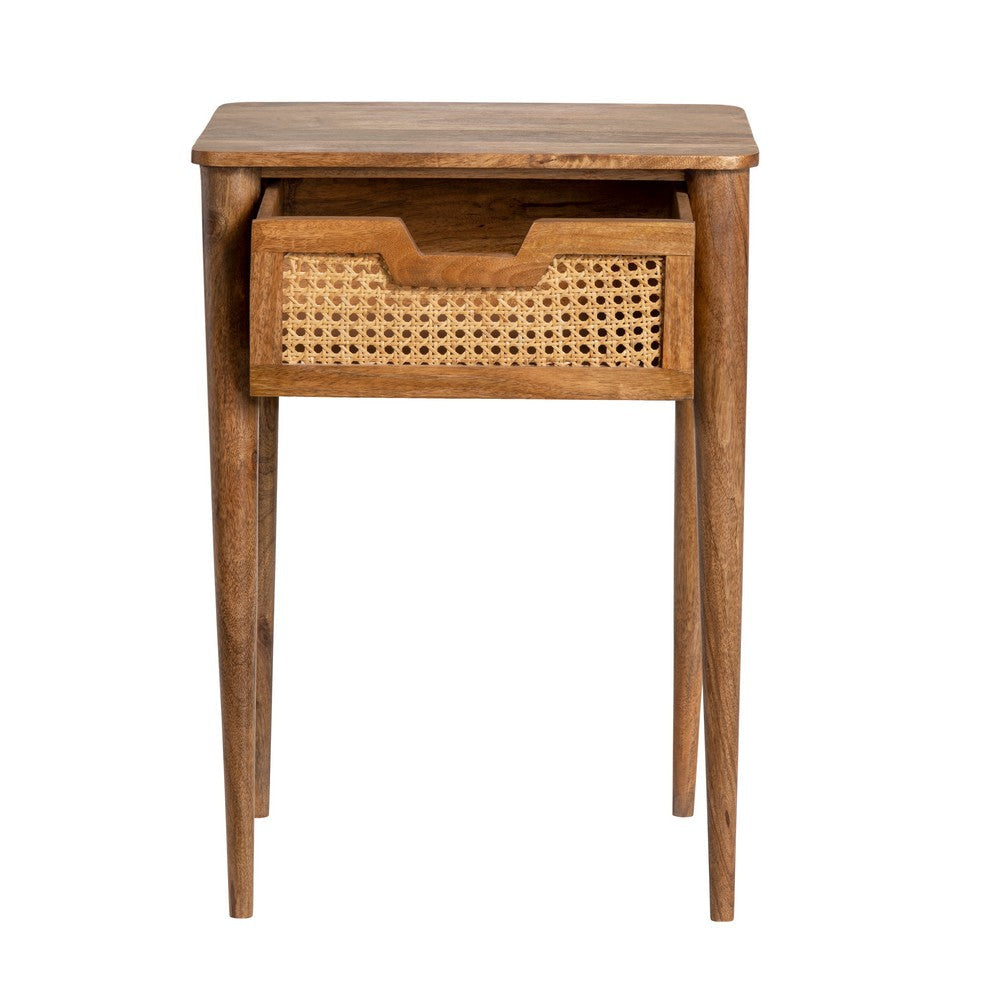 Wiz Side End Table | 18’’ Rectangular Top | 1 Rattan Drawer | Solid Wood CCL-CVFNR4228