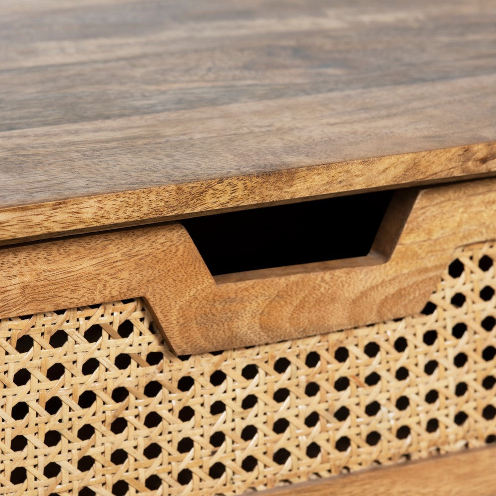 Wiz Side End Table | 18’’ Rectangular Top | 1 Rattan Drawer | Solid Wood CCL-CVFNR4228