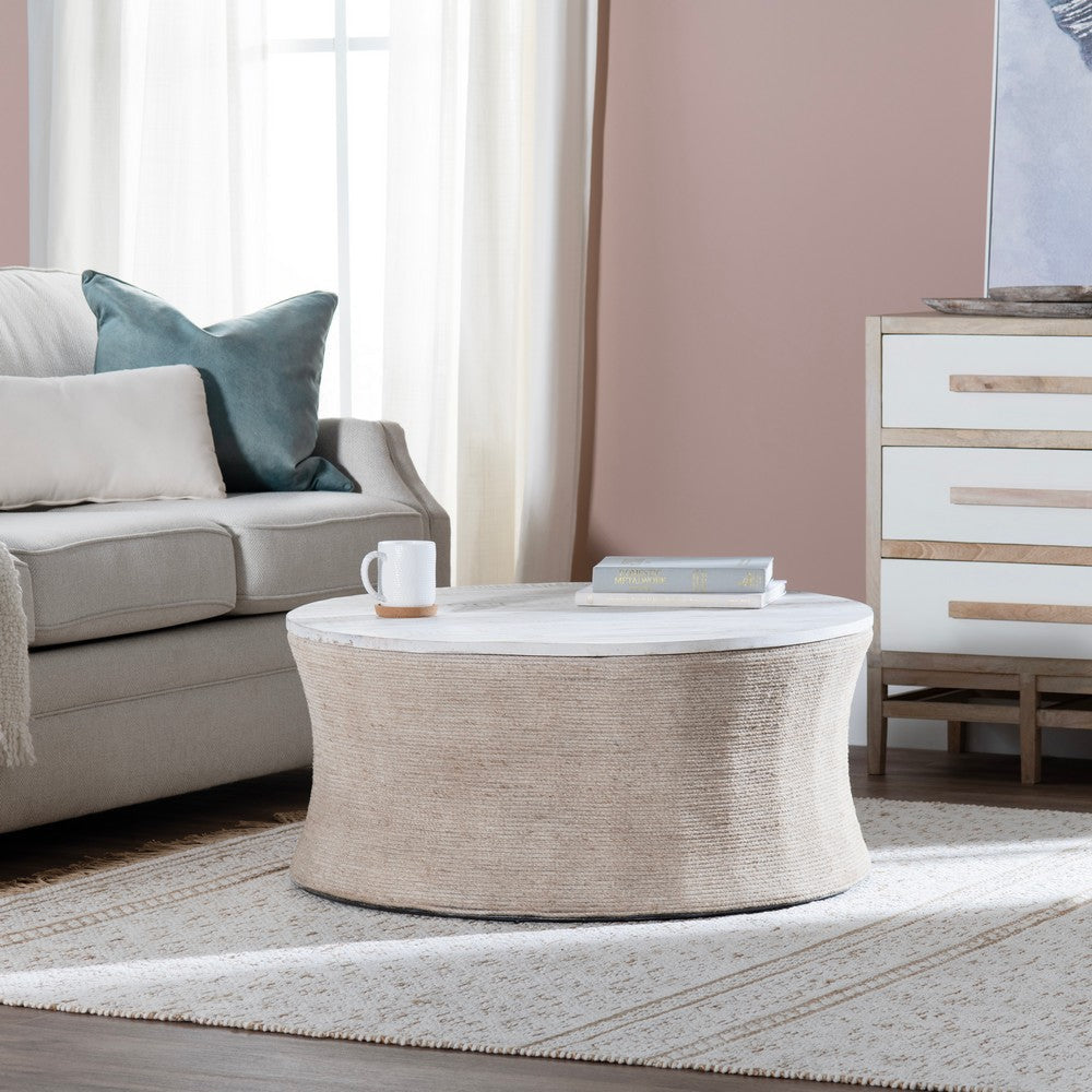 Crestview Dory Coffee Table | Tan Brown Wood & Jute Rope | 36" Round