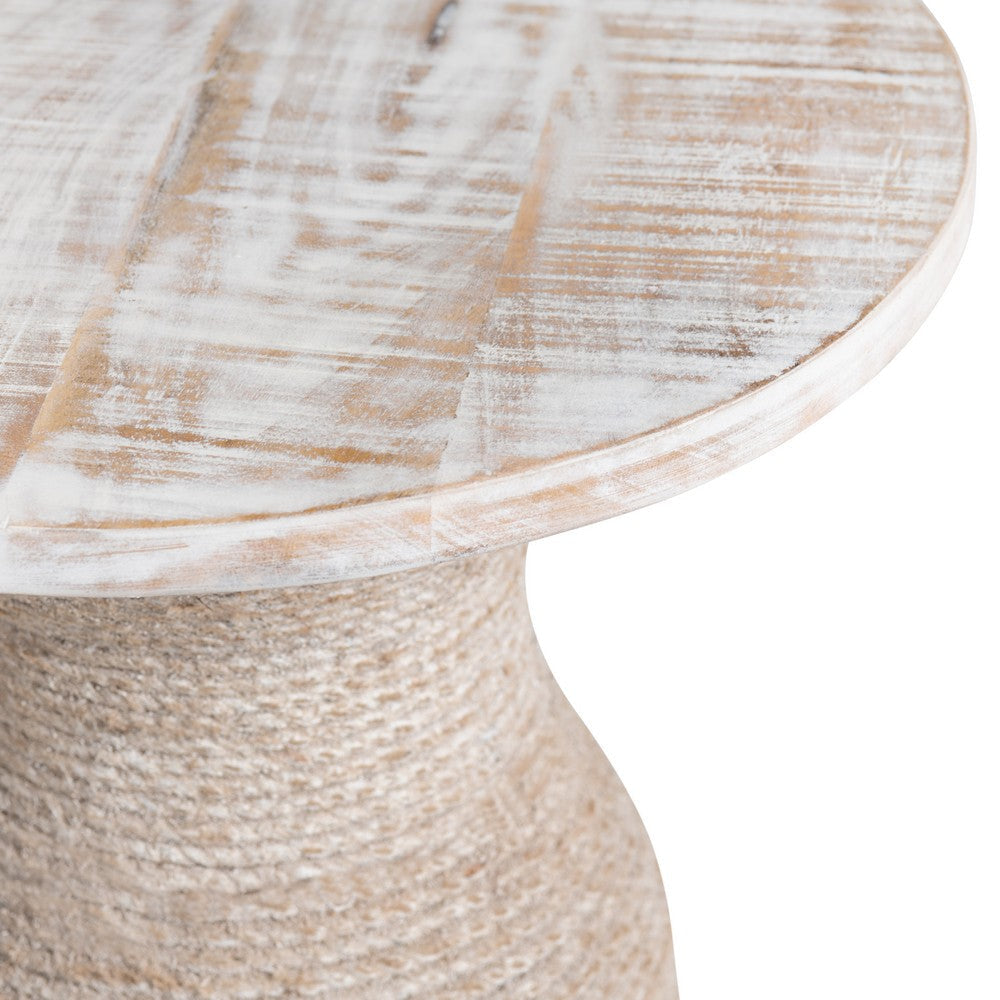 Tix Side End Table | 16’’ Round White Solid Wood Top | Beige Jute Rope CCL-CVFNR4232