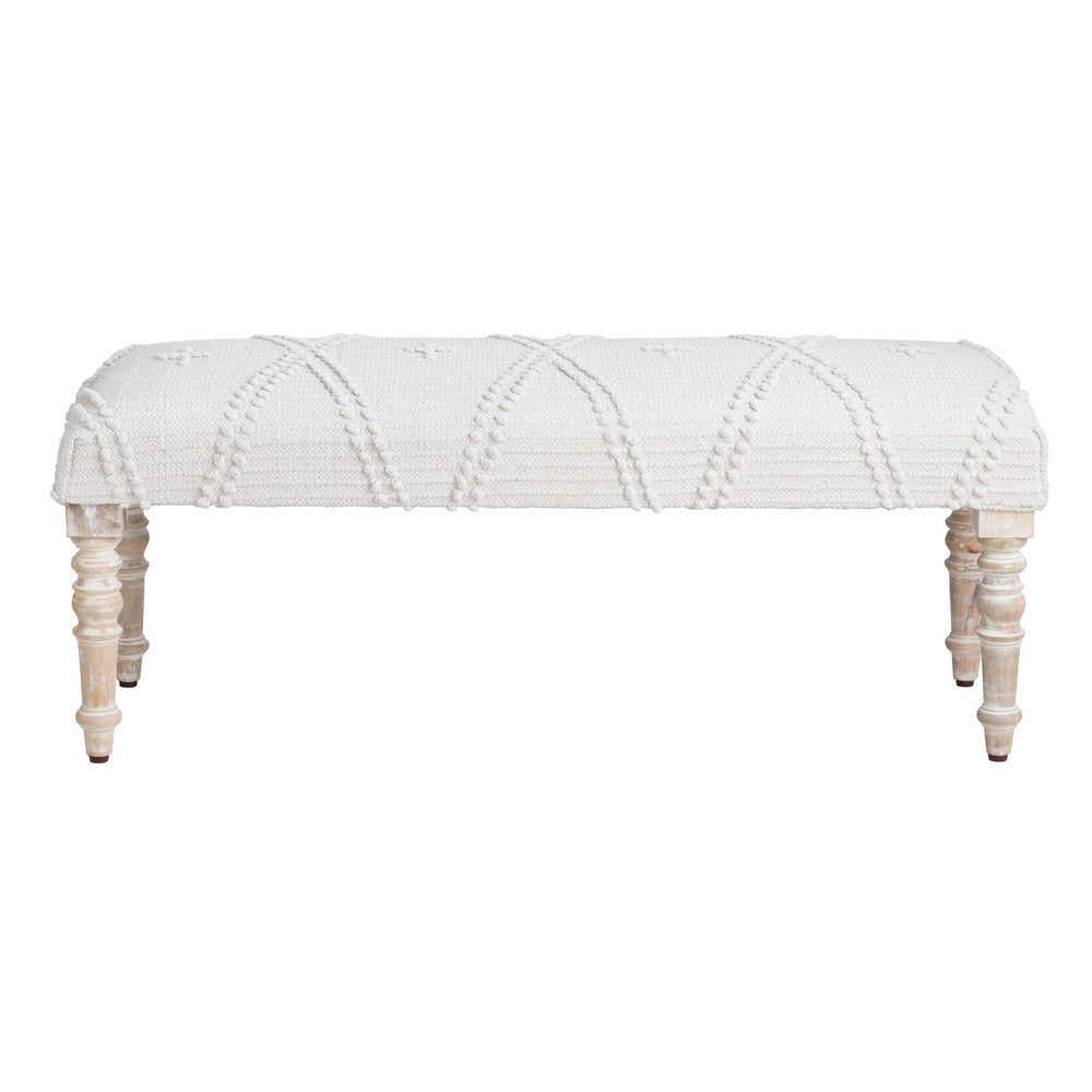 Acy Accent Bench | 46’’ Tufted Cream White Cotton Seat | Solid Wood CCL-CVFNR4233