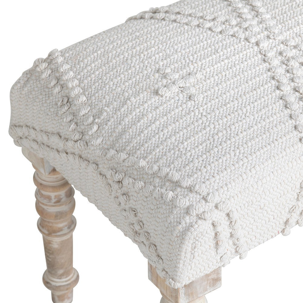 Acy Accent Bench | 46’’ Tufted Cream White Cotton Seat | Solid Wood CCL-CVFNR4233
