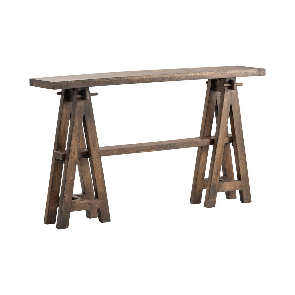 Leny Sofa Console Table | 60" Top | Stretcher Base | Solid Acacia Wood