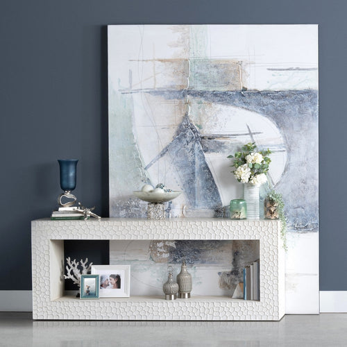 Crestview Mey Sofa Console Table | 80" White Mango Wood