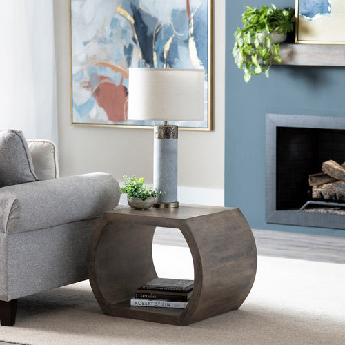 Infy Side End Table | 28" | Open Hexagon Cubby | Solid Mindi Wood