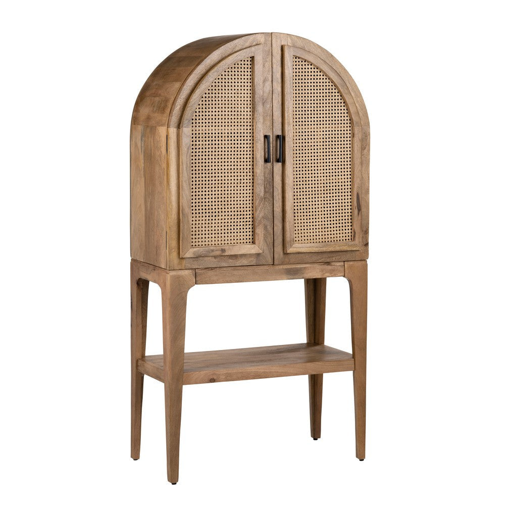 Crestview Casy Bar Cabinet | Brown Mango Wood | Rattan Woven 2 Arch Doors CCL-CVFNR4380