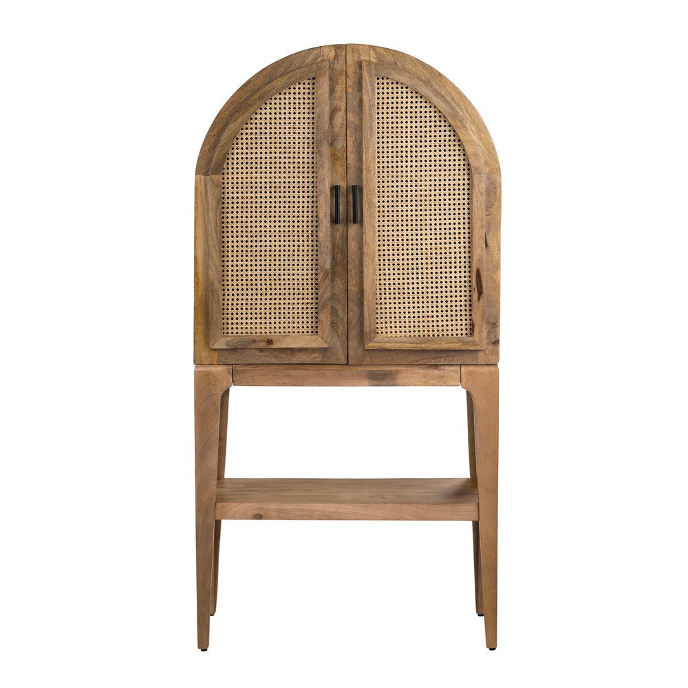 Crestview Casy Bar Cabinet | Brown Mango Wood | Rattan Woven 2 Arch Doors CCL-CVFNR4380