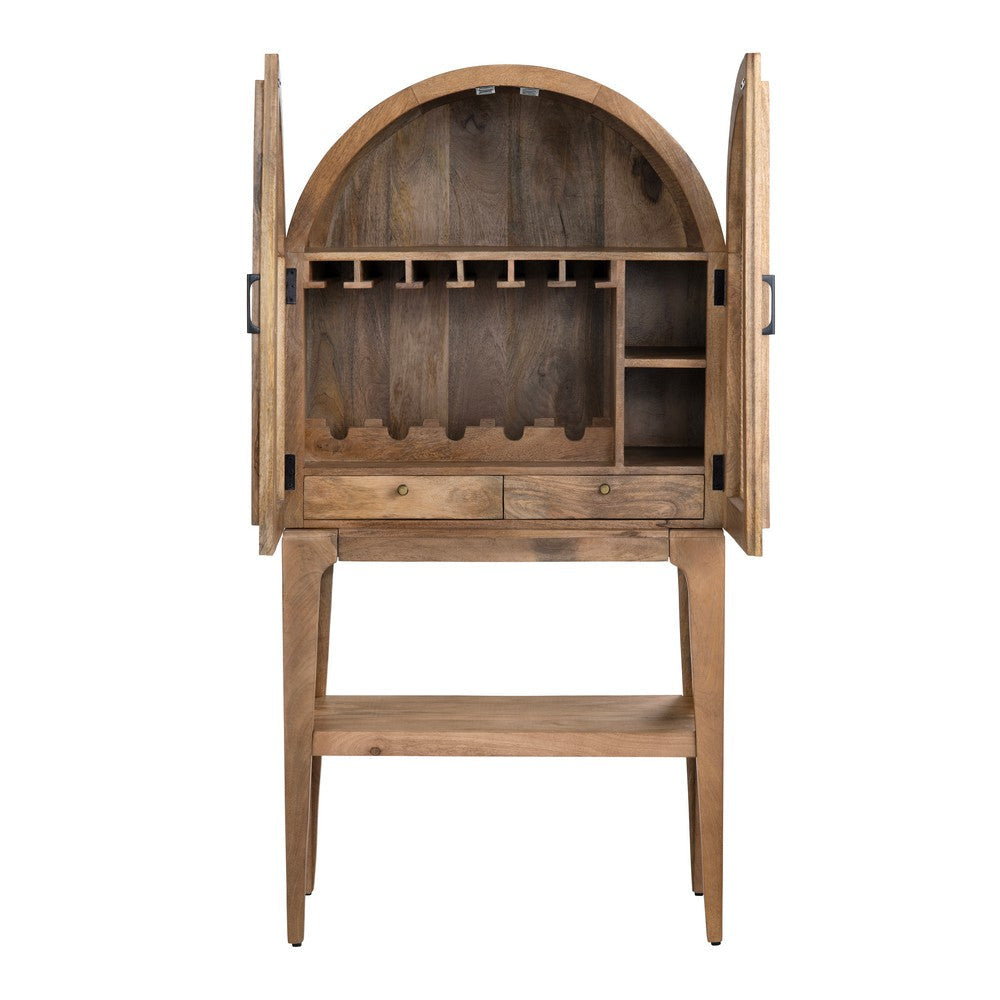 Crestview Casy Bar Cabinet | Brown Mango Wood | Rattan Woven 2 Arch Doors CCL-CVFNR4380