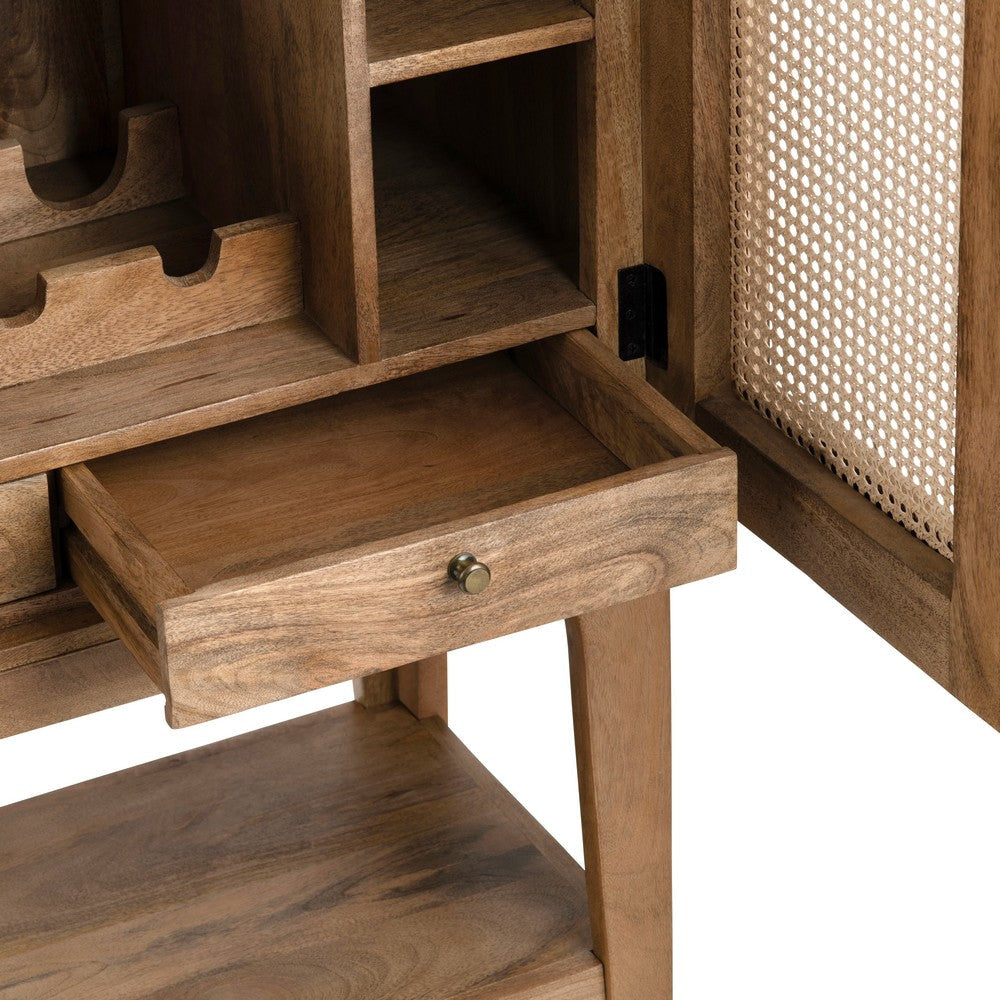 Crestview Casy Bar Cabinet | Brown Mango Wood | Rattan Woven 2 Arch Doors CCL-CVFNR4380