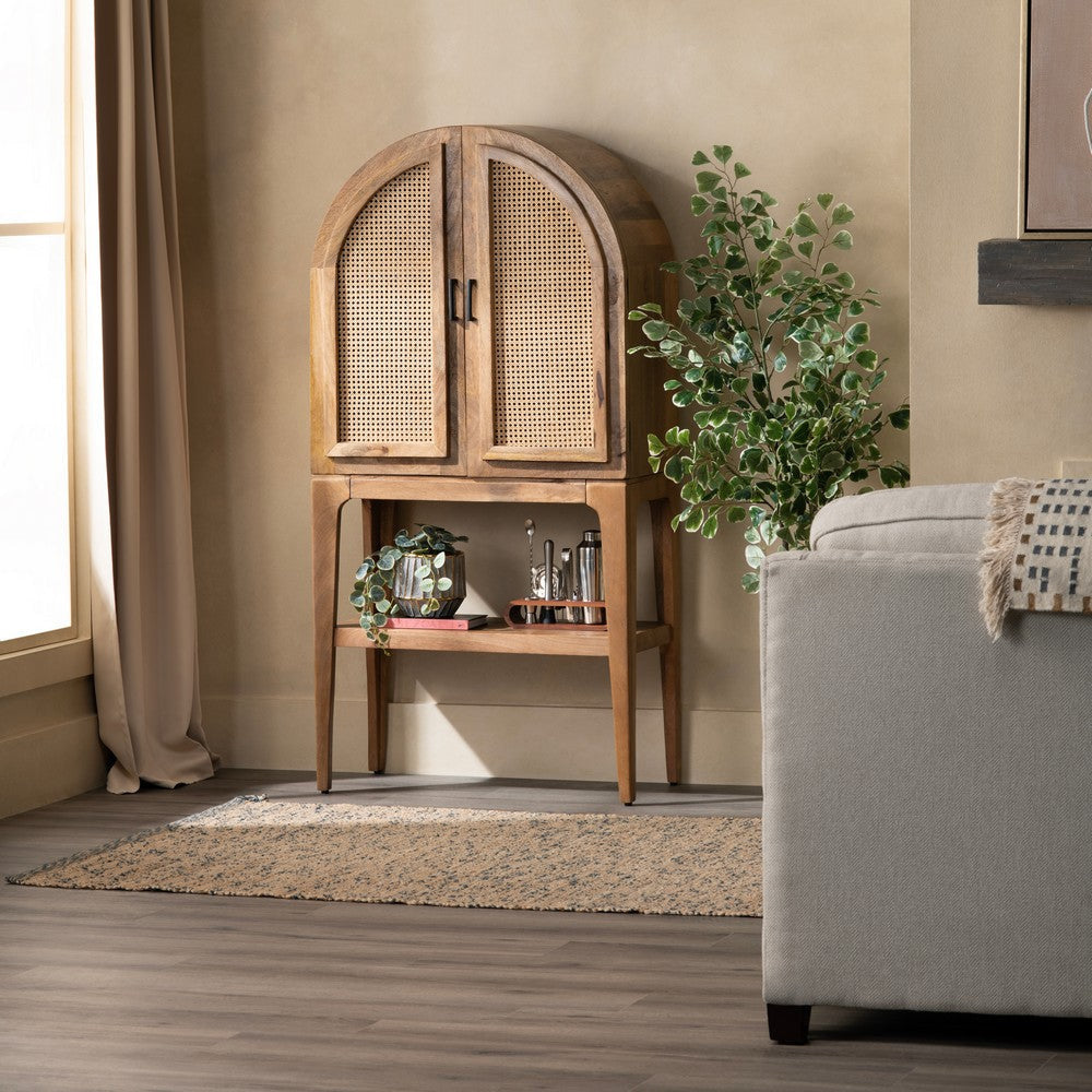 Crestview Casy Bar Cabinet | Brown Mango Wood | Rattan Woven 2 Arch Doors CCL-CVFNR4380
