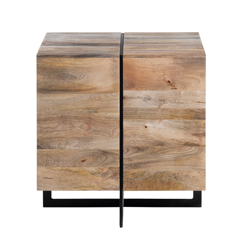Brin Side End Table | 22’’ Square Natural Brown Solid Wood Top | Iron CCL-CVFNR4407