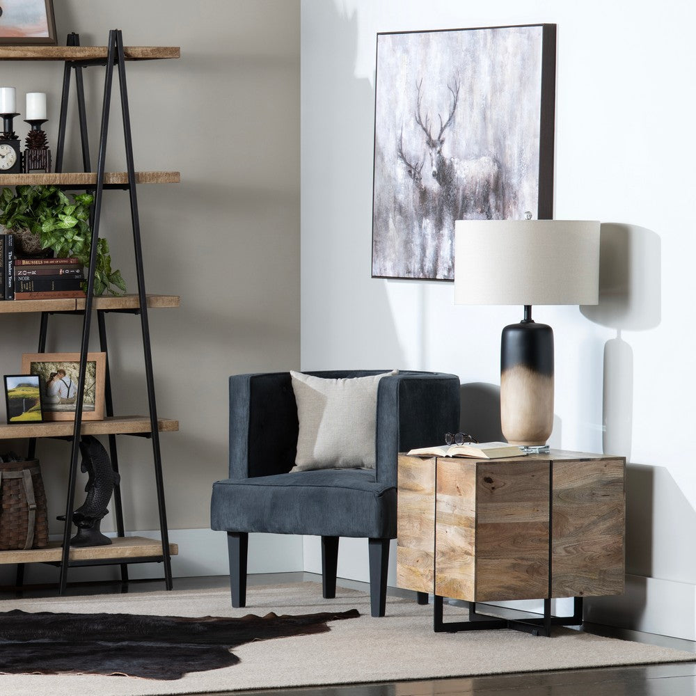 Brin Side End Table | 22" Square Natural Brown Solid Wood Top | Iron