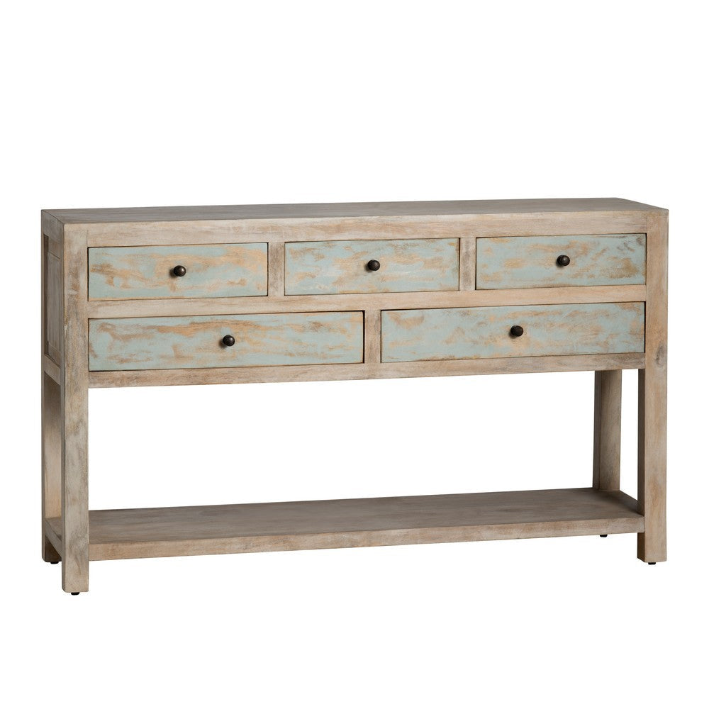 Crestview Gren Sofa Console Table | 58’’ | 5 Drawers | Brown Blue Wood CCL-CVFNR4408