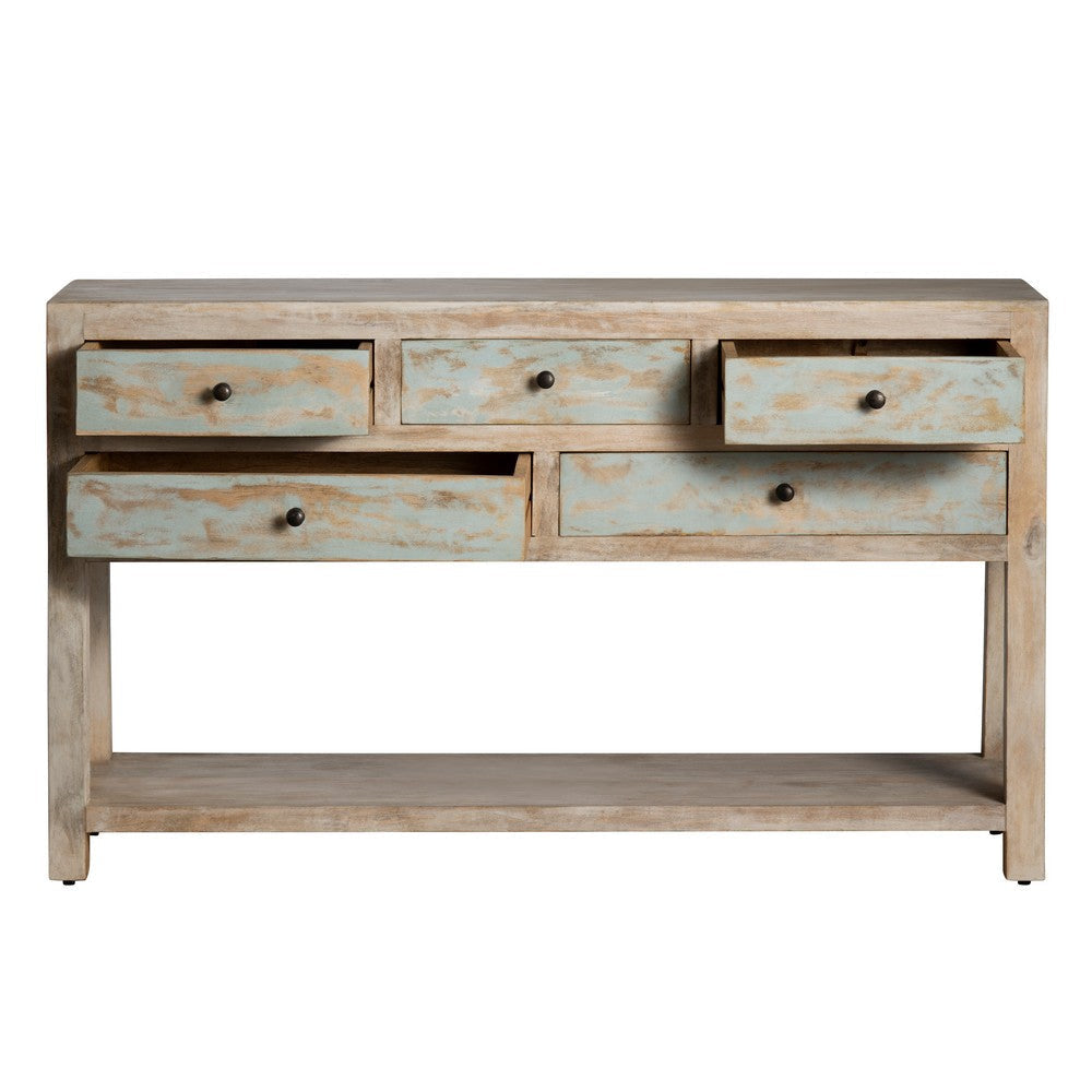 Crestview Gren Sofa Console Table | 58’’ | 5 Drawers | Brown Blue Wood CCL-CVFNR4408