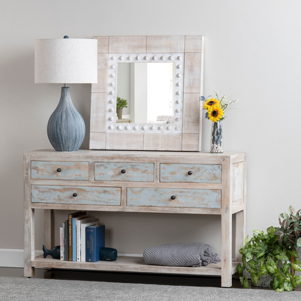 Crestview Gren Sofa Console Table | 58’’ | 5 Drawers | Brown Blue Wood CCL-CVFNR4408