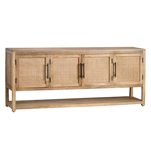 Crestview Vely Media Credenza 76" | 4 Rattan Doors | Natural Brown