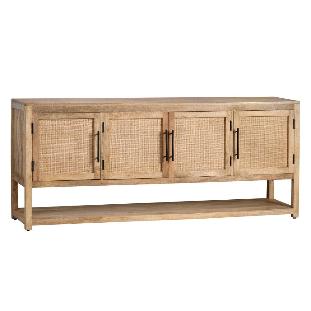 Crestview Vely Media Credenza 76" | 4 Rattan Doors | Natural Brown
