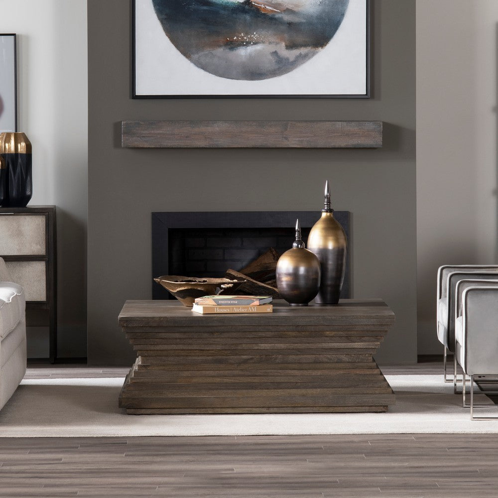 Crestview Higy Coffee Table | 50’’ Square Stacked Layer Base | Brown CCL-CVFNR4414