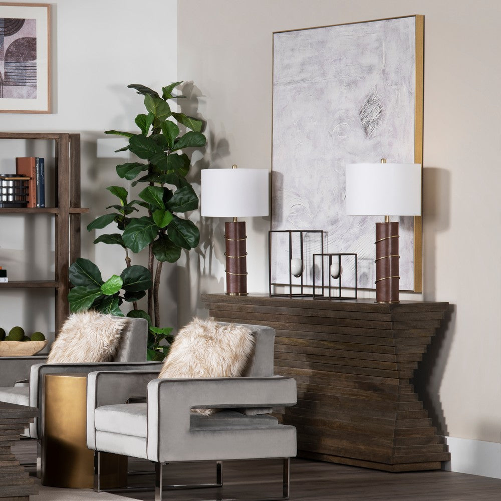 Crestview Higy Sofa Console Table | 80" Stacked Layer Base | Brown