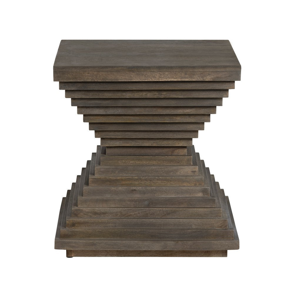 Higy Side End Table | 22’’ Square Top | Reeded Hour Glass | Gray Solid Wood CCL-CVFNR4416