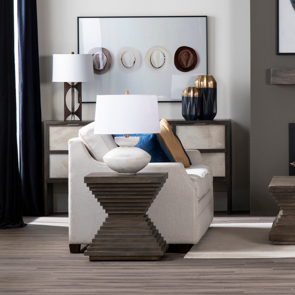 Higy Side End Table | 22" Square Top | Reeded Hour Glass | Gray Solid Wood