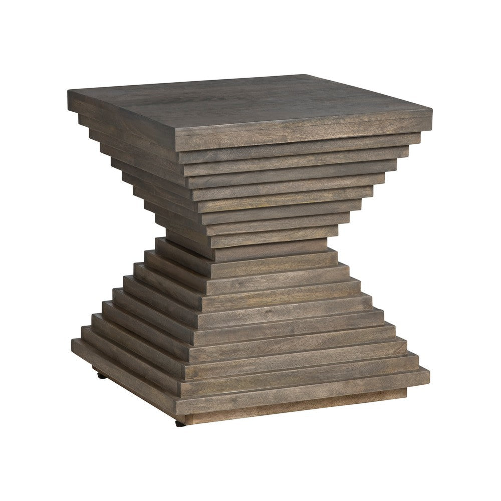 Higy Side End Table | 22" Square Top | Reeded Hour Glass | Gray Solid Wood