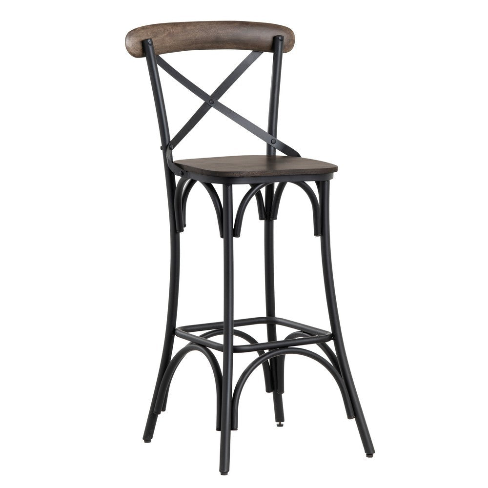 Crestview Cery Barstool Chair Set of 2 | Brown Curved Back | Iron Frame